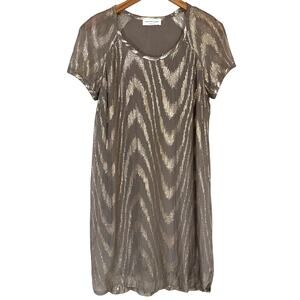 Rosemunde Copenhagen Silk Blend Metallic Gold Taupe Mini Shift Dress Size 8